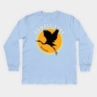 Powell Lake in Michigan Heron Sunrise Kids Long Sleeve T-Shirt